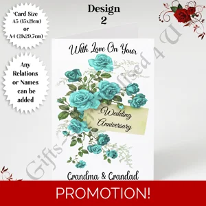 A5 or A4 Personalised Greeting Card - Wedding Anniversary - Any Relations or Names - D.2