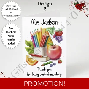 A5 or A4 Personalised Greeting Card - Teacher - Thank You / Leaving - D.2