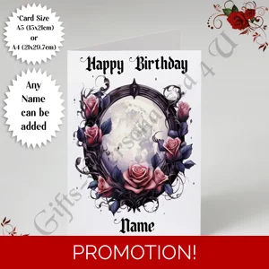A5 or A4 Personalised Greeting Card - Gothic - Happy Birthday - Name - D.2