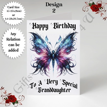 A5 or A4 Personalised Greeting Card - Gothic Butterfly - Happy Birthday - Any Relation - D.2 A5 or A4 Personalised Greeting Card - Gothic Butterfly - Happy Birthday - Any Relation - D.2
