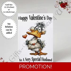 A5 or A4 Personalised Card - Happy Valentine's Day - Duck - Any Relation - D.2