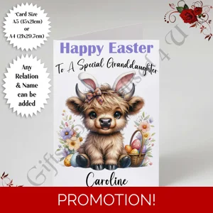 A5 or A4 Personalised Card - Happy Easter - Cow - Any Relation & Name - D.2
