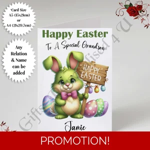 A5 or A4 Personalised Card - Happy Easter - Bunny - Any Relation & Name - D.2