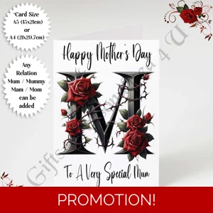A5 or A4 Personalised Greeting Card - Initial - Happy Mother's Day - Mum Mummy etc - D.2