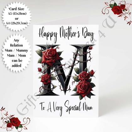 A5 or A4 Personalised Greeting Card - Initial - Happy Mother's Day - Mum Mummy etc - D.2