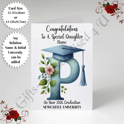 A5 or A4 Personalised Greeting Card - Graduation - Any Relation - Name - Initial - University - D.2