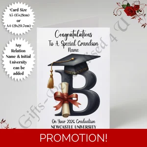 A5 or A4 Personalised Greeting Card - Graduation - Any Relation - Name - Initial - University - D.3