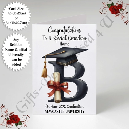 A5 or A4 Personalised Greeting Card - Graduation - Any Relation - Name - Initial - University - D.3