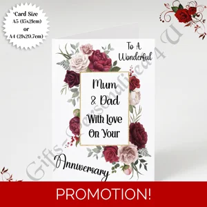 A5 or A4 Personalised Greeting Card - Anniversary - Mum & Dad - D.2