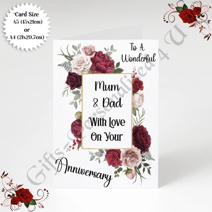 A5 or A4 Personalised Greeting Card - Anniversary - Mum & Dad - D.2