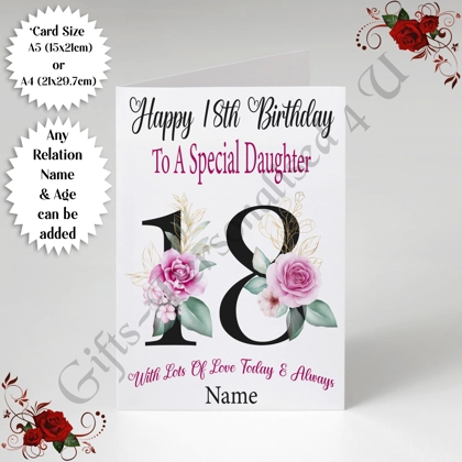 A5 or A4 Personalised Greeting Card - Flowers - Happy Birthday - Any relation / Age / Name - D.3