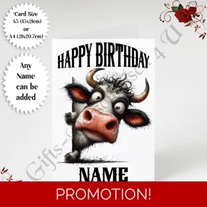 A5 or A4 Personalised Greeting Card - Happy Birthday - Humour - Quirky Peeking Animal - Name - D.3