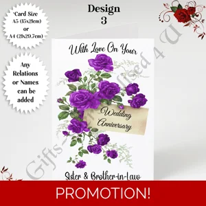 A5 or A4 Personalised Greeting Card - Wedding Anniversary - Any Relations or Names - D.3