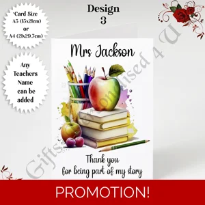 A5 or A4 Personalised Greeting Card - Teacher - Thank You / Leaving - D.3