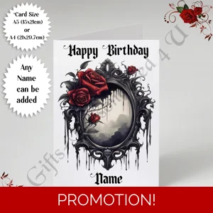 A5 or A4 Personalised Greeting Card - Gothic - Happy Birthday - Name - D.3