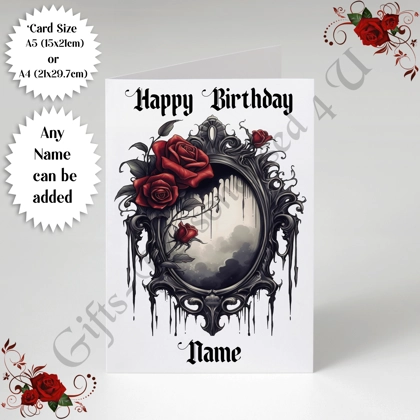 A5 or A4 Personalised Greeting Card - Gothic - Happy Birthday - Name - D.3 A5 or A4 Personalised Greeting Card - Gothic - Happy Birthday - Name - D.3
