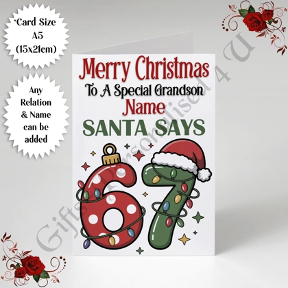 A5 or A4 Personalised Card - Merry Christmas - Santa Says 6 7 - Any Relation / Name - D.3