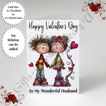 A5 or A4 Personalised Card - Happy Valentine's Day - Characters - Wife Husband etc - D.3