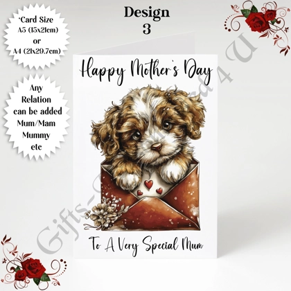 A5 or A4 Personalised Greeting Card - Dog & Hearts - Happy Mother's Day - Mum Mummy etc - D.3