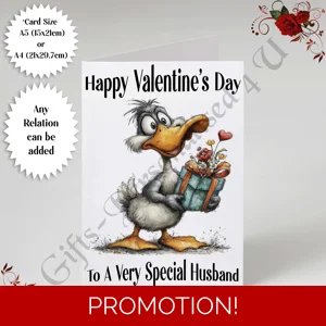 A5 or A4 Personalised Card - Happy Valentine's Day - Duck - Any Relation - D.3