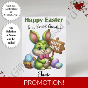 A5 or A4 Personalised Card - Happy Easter - Bunny - Any Relation & Name - D.3