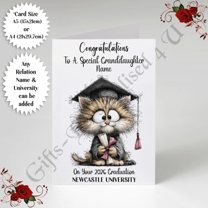 A5 or A4 Personalised Greeting Card - Graduation - Any Relation - Name - University - D.3