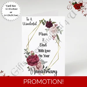 A5 or A4 Personalised Greeting Card - Anniversary - Mum & Dad - D.3