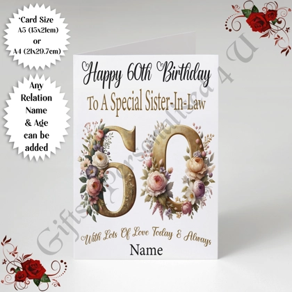 A5 or A4 Personalised Greeting Card - Flowers - Happy Birthday - Any relation / Age / Name - D.4