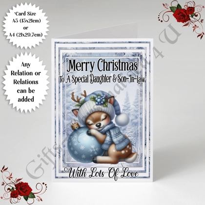 A5 or A4 Personalised Card - Merry Christmas - Reindeer - Any Relations - D.480