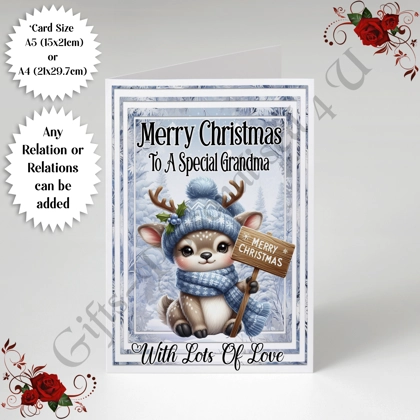 A5 or A4 Personalised Card - Merry Christmas - Reindeer - Any Relations - D.484 A5 or A4 Personalised Card - Merry Christmas - Reindeer - Any Relations - D.484
