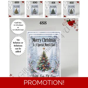 A5 or A4 Personalised Card - Merry Christmas - Christmas Tree - Any Relations - D.488-492