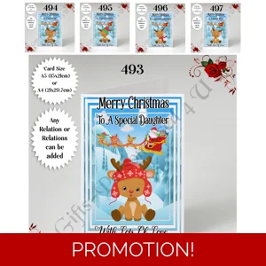A5 or A4 Personalised Card - Merry Christmas - Reindeer - Any Relations - D.493-497