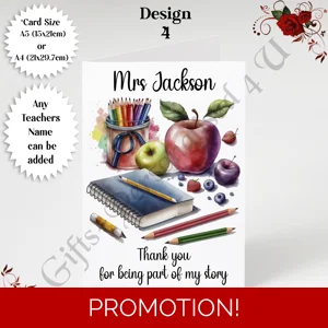A5 or A4 Personalised Greeting Card - Teacher - Thank You / Leaving - D.4