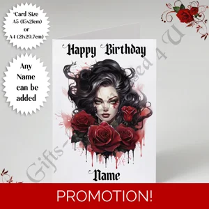 A5 or A4 Personalised Greeting Card - Gothic - Happy Birthday - Name - D.4