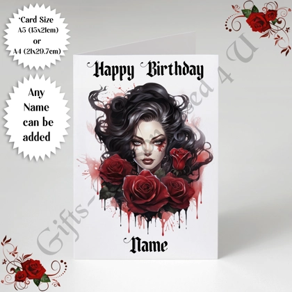A5 or A4 Personalised Greeting Card - Gothic - Happy Birthday - Name - D.4 A5 or A4 Personalised Greeting Card - Gothic - Happy Birthday - Name - D.4
