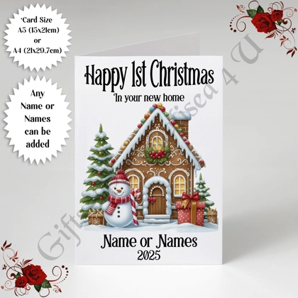 A5 or A4 Personalised Card - Happy 1st Christmas - New Home - Name or Names - D.4 A5 or A4 Personalised Card - Happy 1st Christmas - New Home - Name or Names - D.4