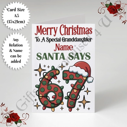 A5 or A4 Personalised Card - Merry Christmas - Santa Says 6 7 - Any Relation / Name - D.4