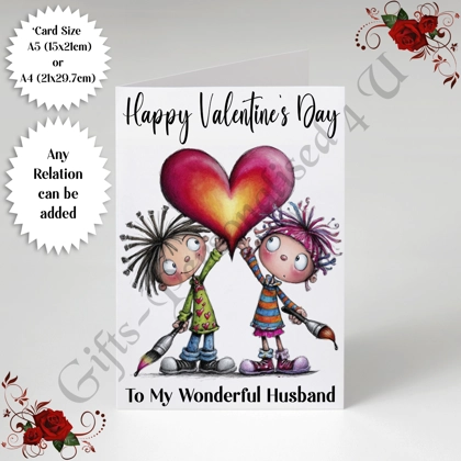 A5 or A4 Personalised Card - Happy Valentine's Day - Characters - Wife Husband etc - D.4