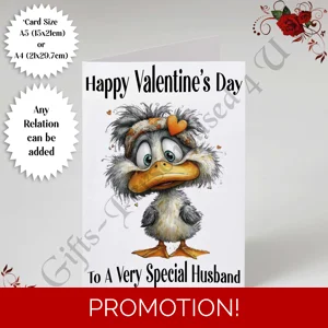 A5 or A4 Personalised Card - Happy Valentine's Day - Duck - Any Relation - D.4