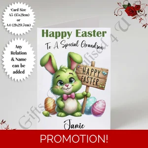 A5 or A4 Personalised Card - Happy Easter - Bunny - Any Relation & Name - D.4