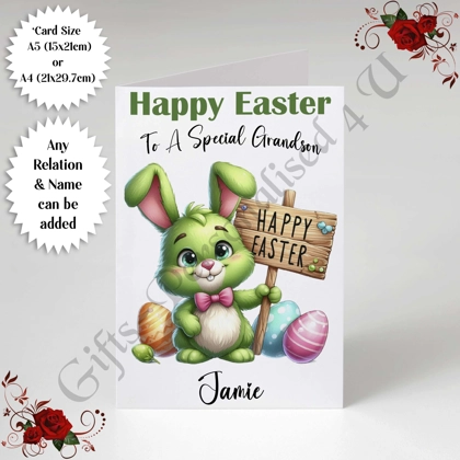 A5 or A4 Personalised Card - Happy Easter - Bunny - Any Relation & Name - D.4
