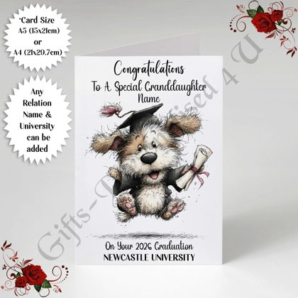 A5 or A4 Personalised Greeting Card - Graduation - Any Relation - Name - University - D.4