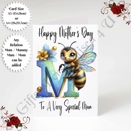 A5 or A4 Personalised Greeting Card - Initial - Happy Mother's Day - Mum Mummy etc - D.51