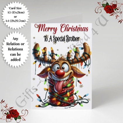 A5 or A4 Personalised Card - Merry Christmas - Reindeer - Any Relations - D.526 A5 or A4 Personalised Card - Merry Christmas - Reindeer - Any Relations - D.526
