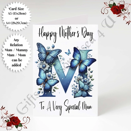 A5 or A4 Personalised Greeting Card - Initial - Happy Mother's Day - Mum Mummy etc - D.52