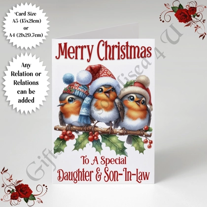 A5 or A4 Personalised Card - Merry Christmas - Robins - Any Relations - D.533 A5 or A4 Personalised Card - Merry Christmas - Robins - Any Relations - D.533