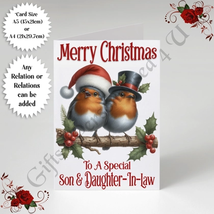 A5 or A4 Personalised Card - Merry Christmas - Robins - Any Relations - D.534 A5 or A4 Personalised Card - Merry Christmas - Robins - Any Relations - D.534