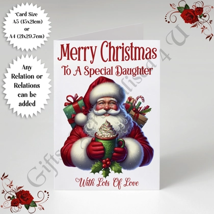 A5 or A4 Personalised Card - Merry Christmas - Santa - Any Relations - D.536 A5 or A4 Personalised Card - Merry Christmas - Santa - Any Relations - D.536