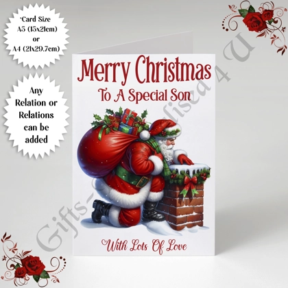 A5 or A4 Personalised Card - Merry Christmas - Santa - Any Relations - D.537 A5 or A4 Personalised Card - Merry Christmas - Santa - Any Relations - D.537