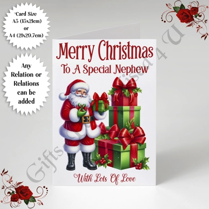 A5 or A4 Personalised Card - Merry Christmas - Santa - Any Relations - D.541 A5 or A4 Personalised Card - Merry Christmas - Santa - Any Relations - D.541